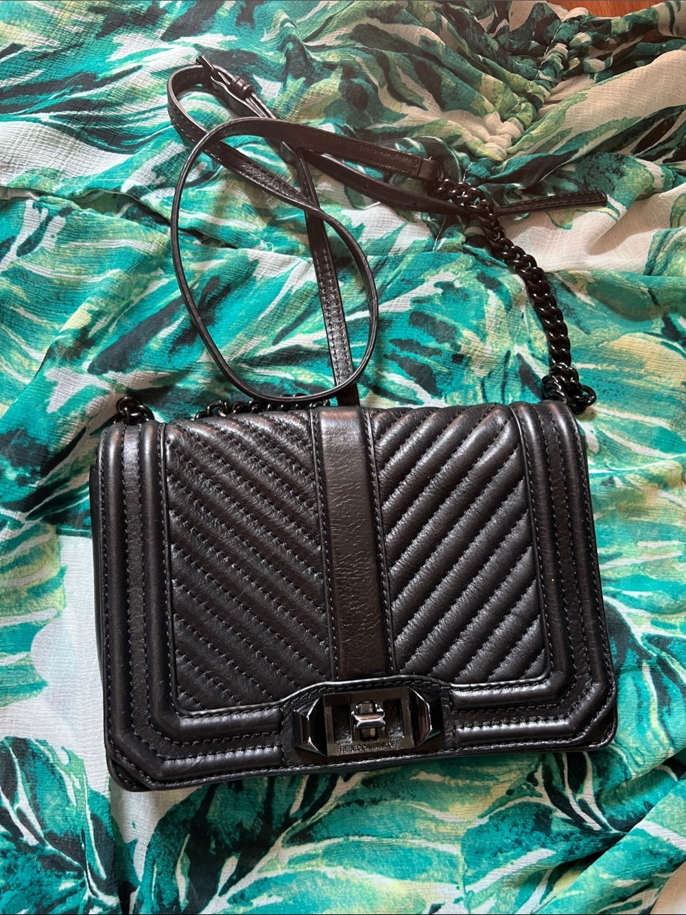 Rebecca Minkoff Black Quilted Chevron Leather Crossbody Bag